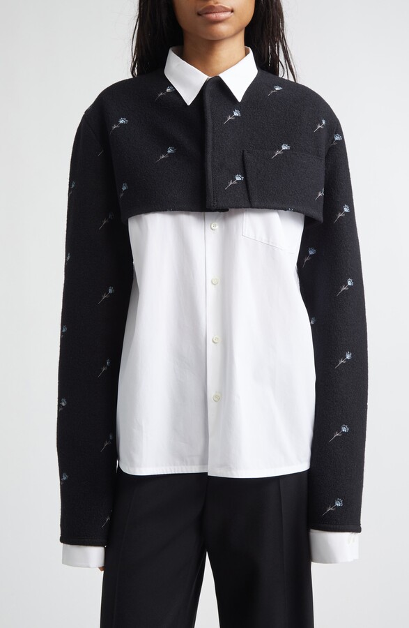 RIER Walker Floral Embroidered Wool Crop Jacket