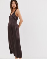 Thumbnail for your product : Weekday limited edition satin midi dress in dark brown