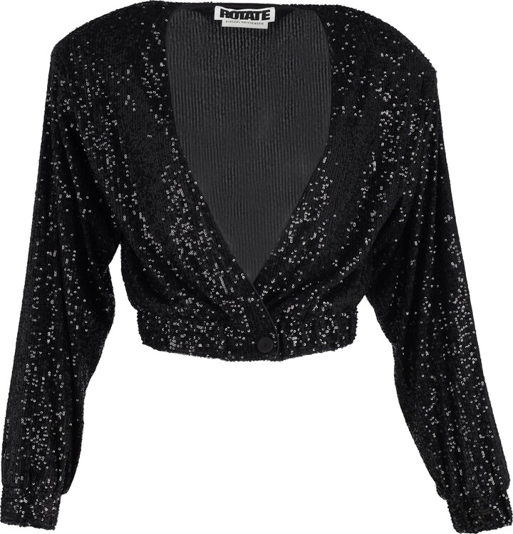 Rotate by Birger Christensen Deep V-Neck Sequin-Detailed Jacket in Black Polyester