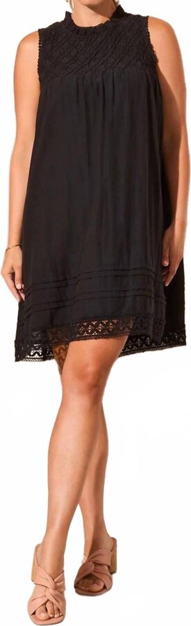Textured Poplin Crewneck Sleeveless Dress In Black