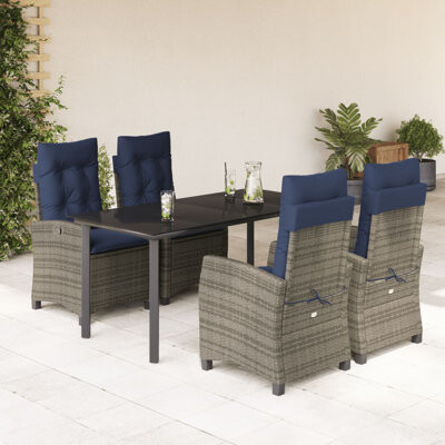 Vidaxl 5 Piece Patio Dining Set With Cushions Poly Rattan, Rectangular Table