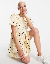 Thumbnail for your product : Influence cotton poplin mini dress with collar in yellow polka dot