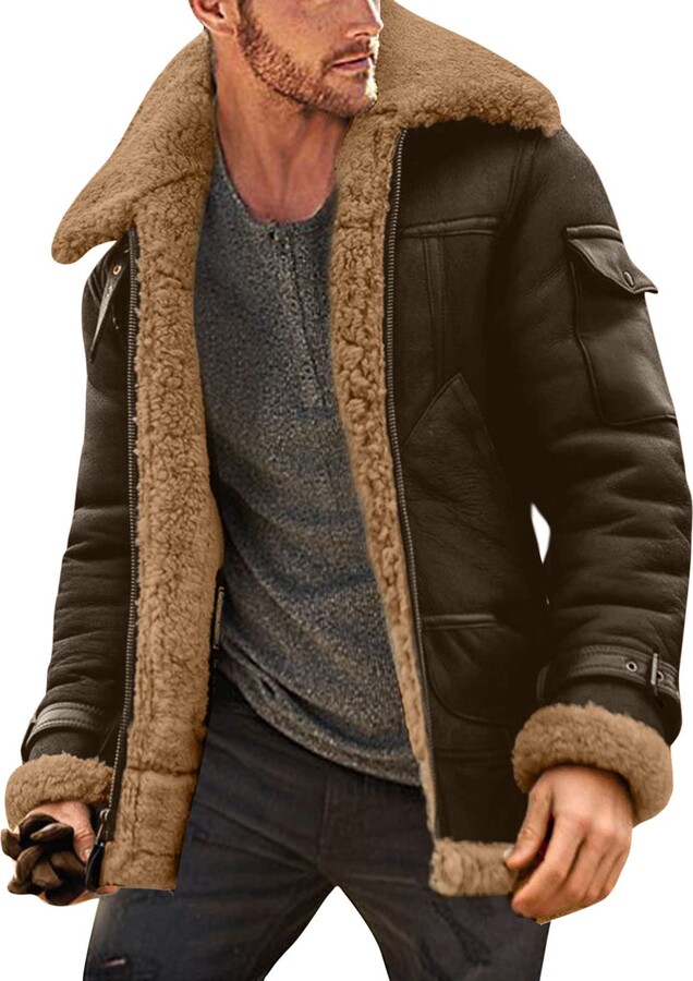 NC NC Bomber Aviator Shearling Suede Winter Jacket Men's Winter Warm  Fleece Lapel Jacket Motorcycle Fur Leather Vintage Coat Insulated Full-Zip  Windproof Sherpa Lined Suede Leather Trucker Jacket - ShopStyle