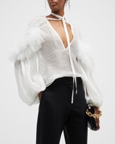 Thumbnail for your product : UNTTLD Lily Tulle-Ruffle Neck-Tie Blouse