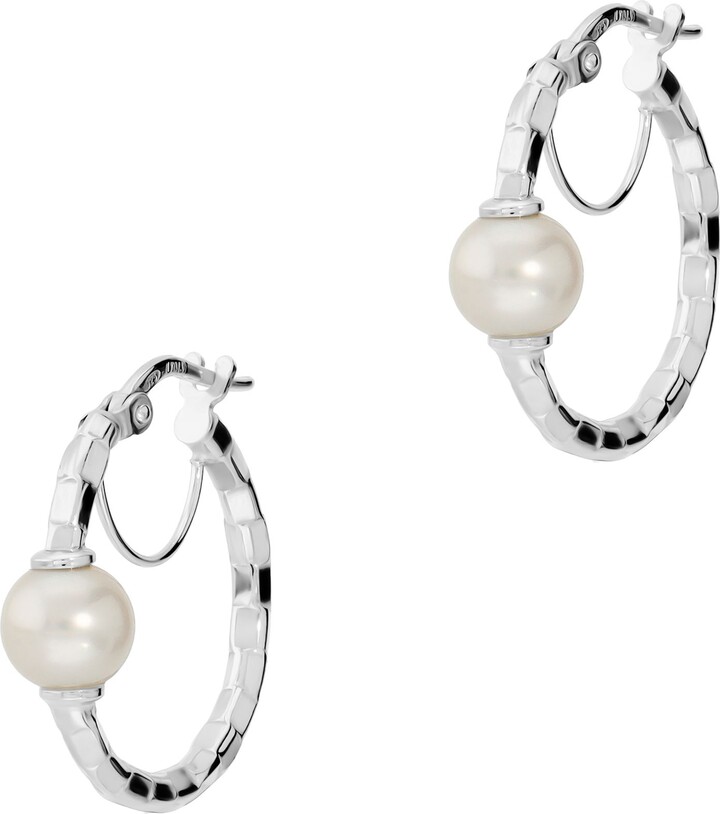 Honora Gold 14K Cultured Pearl Diamond Cut Hoop Earrings