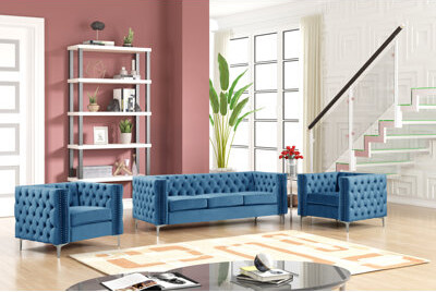 Virgil 3 Piece Velvet Foam Living Room Set