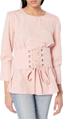 J.o.a. Women's Corset Detail Woven 3/4 Sleeve LACE UP Blouse