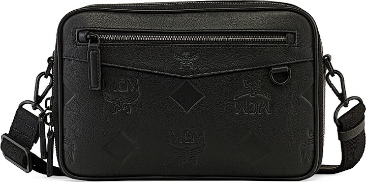 MCM Men's Diamond Leather Crossbody Bag - Black