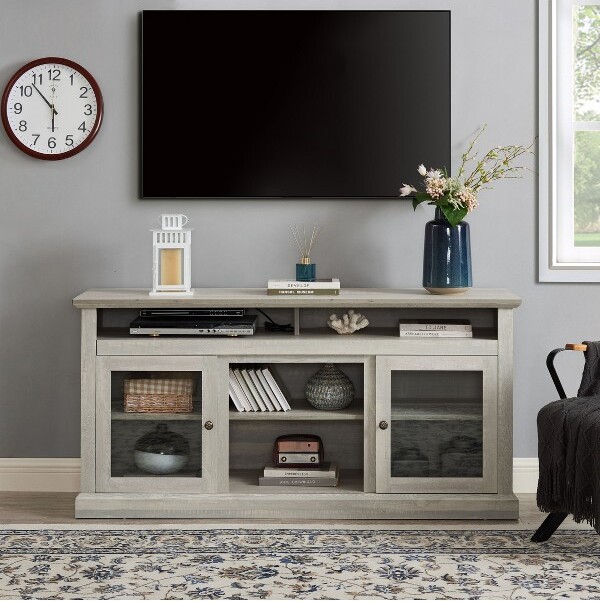 CAVINAS LLC CAVINASContemporaryTVStandwithStorageCabinets&ShelvesEntertainmentConsoleTableforTVGray