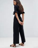 Thumbnail for your product : ASOS Tall DESIGN Tall tea jumpsuit with cut out and tie detail in linen