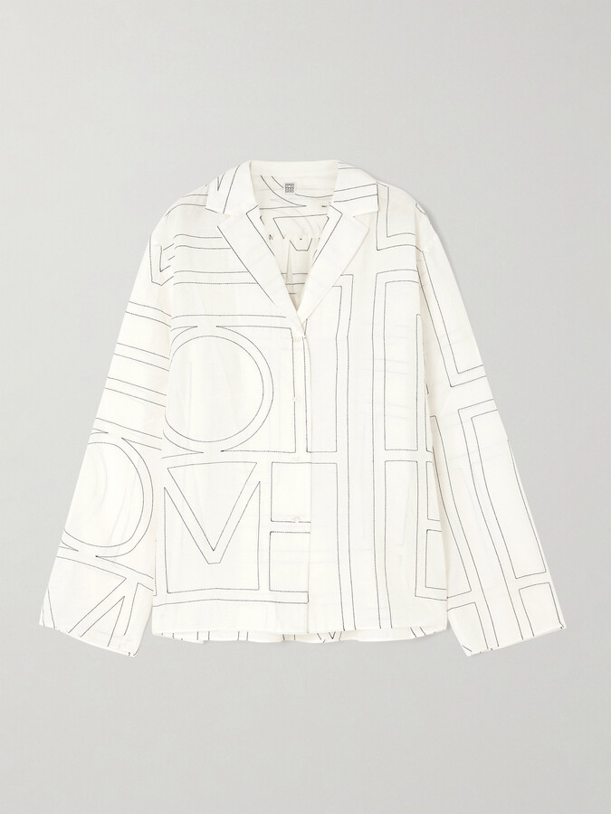 Totême Embroidered Organic Cotton And Silk-blend Shirt - White