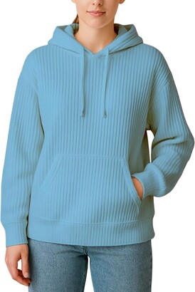 Noni Women's Fashion Hooded Long Sleeve Pullover Loose Pullover Comfortable Winter Long Sleeve Women's Hooded Sweater Blue M