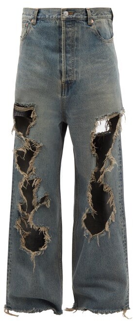 Balenciaga Distressed Wide-leg Jeans - Grey - ShopStyle