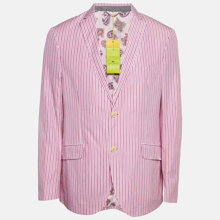 Etro Pink Striped Cotton Single Breasted Blazer XXL
