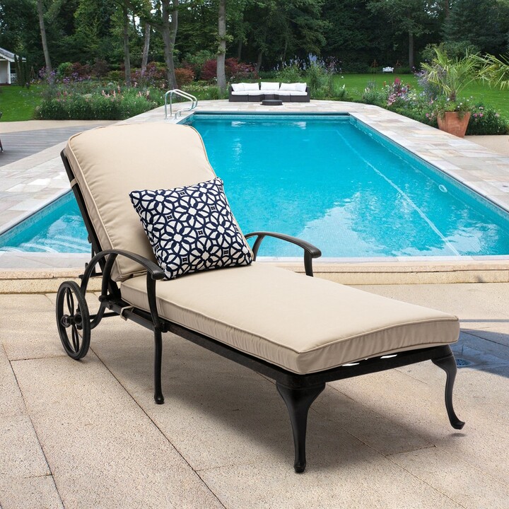 HOMEFUN Aluminum Reclining Outdoor Chaise Lounge with Wheels and