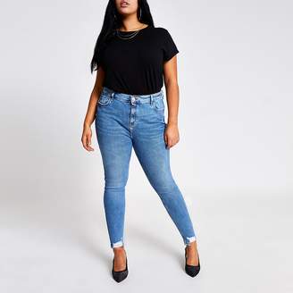 River Island Plus blue Amelie mid rise skinny jeans