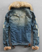 Thumbnail for your product : ChicNova Heavy Fur Collar Ripped Denim Coat