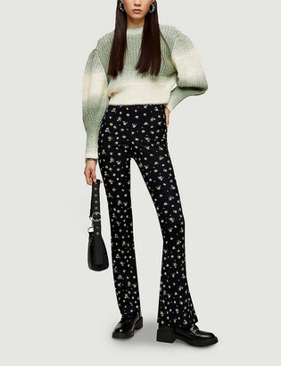 Topshop Floral-print flared high-rise stretch-woven trousers
