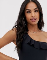 Thumbnail for your product : South Beach Exclusive Eco one shoulder frill swimsuit in black