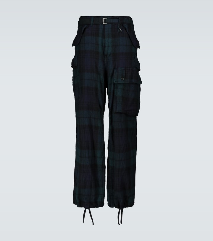 Sacai Check Shrivel wool cargo pants - ShopStyle