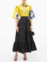 Thumbnail for your product : Valentino Ruffled-hem Cotton-blend Faille Midi Skirt - Black