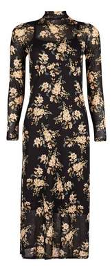 Dorothy Perkins Womens Black Floral Print Mesh Midi Dress, Black