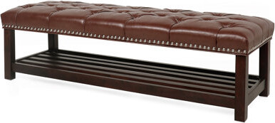 Bedroom End Of Bed Bench Tufted Upholstered End Of Bed Bench End Of Bed Entrance Shoe Bench, 60" With Nailhead Trim And Shelf Bedroom Upholstered Leat