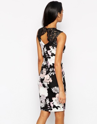 Lipsy Allover Floral Print Lace Top Body-Conscious Dress