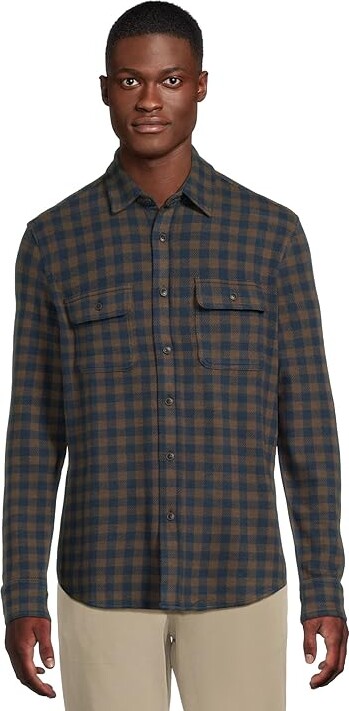 Faherty Legend Sweater Shirt Men's Clothing Maine Sky Plaid : SM, Viscose/Polyester/Elastane