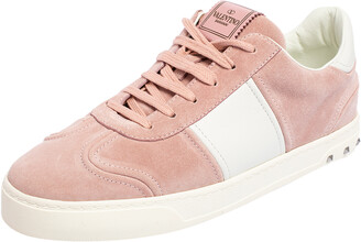 Valentino Light Pink/White Suede and Leather Fly Crew Low Top Sneakers Size 41