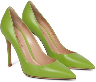 green leather pumps