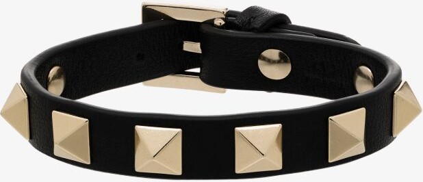 Valentino Garavani Black Rockstud Leather Bracelet