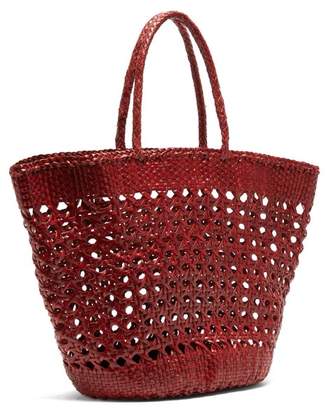Dragon Optical Diffusion - Cannage Market Large Woven-leather Basket Bag - Womens - Burgundy