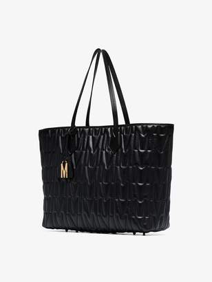 Moschino Womens Black Quilted Monogram Leather Tote Bag