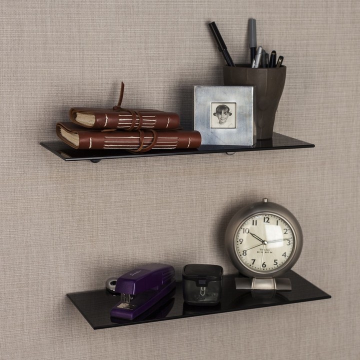 Danya B Black Smoke Glass Floating Shelves with Chrome Brackets ShopStyle