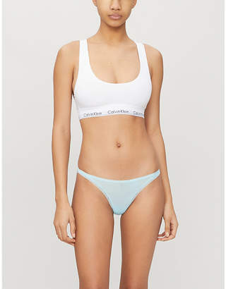 Calvin Klein Lace-trimmed high-rise stretch-jersey thong