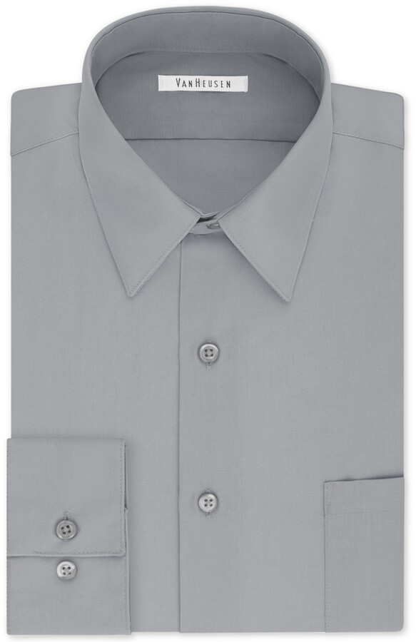 New Arrow Men's Sateen Point-Collar Dress Shirt Gray Wrinkle-Free Big & Tall