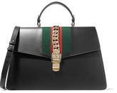 Thumbnail for your product : Gucci Sylvie Large Chain-embellished Leather Tote - Black