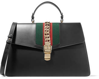 Gucci Sylvie Large Chain-embellished Leather Tote - Black