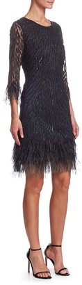 Joanna Mastroianni Sequin Feathered Cocktail Dress
