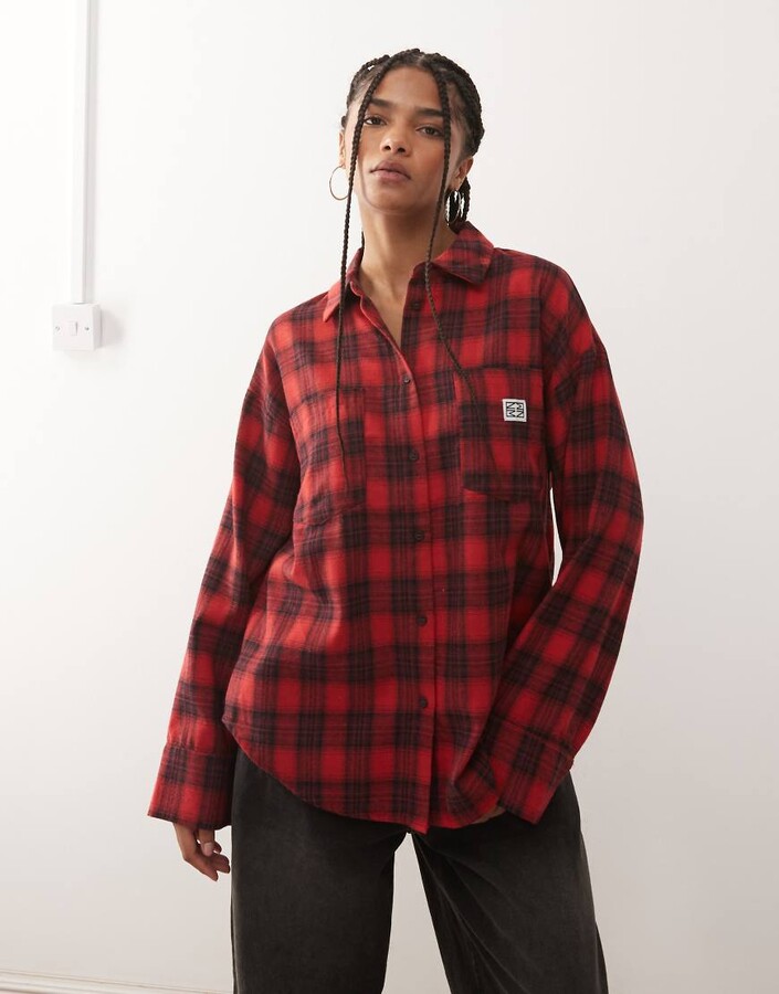 Noisy May oversized shirt in red plaid