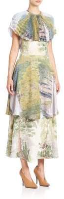 Stella McCartney Plisse-Collar Tiered Landscape Dress