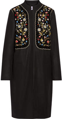 Vilshenko Fotina Embroidered Velvet-paneled Wool-blend Coat