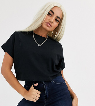 ASOS DESIGN Petite crop t-shirt with roll sleeve in black