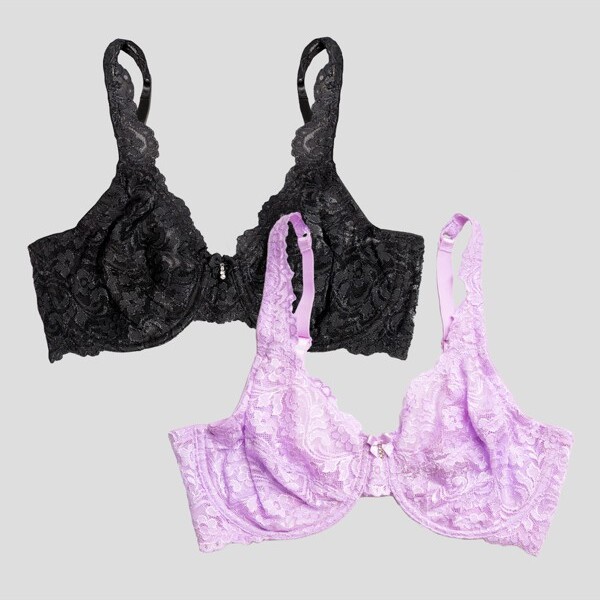 Smart & Sexy Womens Mesh Plunge Bra 2-pack Black Hue/electric Pink 34b :  Target