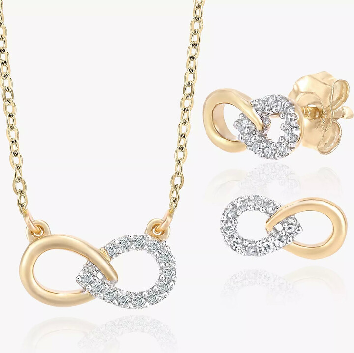 Mogul 9ct Yellow Gold Diamond Infinity Necklace and Earrings