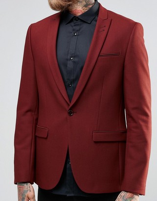 ASOS Skinny Blazer In Red With Peak Lapel