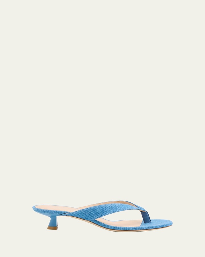 Stuart Weitzman Rio Denim Kitten-Heel Thong Sandals