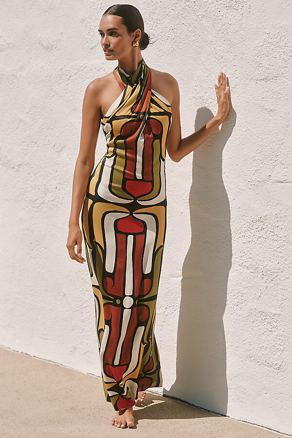 CALA DE LA CRUZ Oliviera Halter Maxi Dress