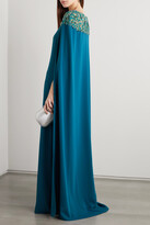 Thumbnail for your product : Marchesa Notte Cape-effect Embellished Tulle And Crepe Gown - Green